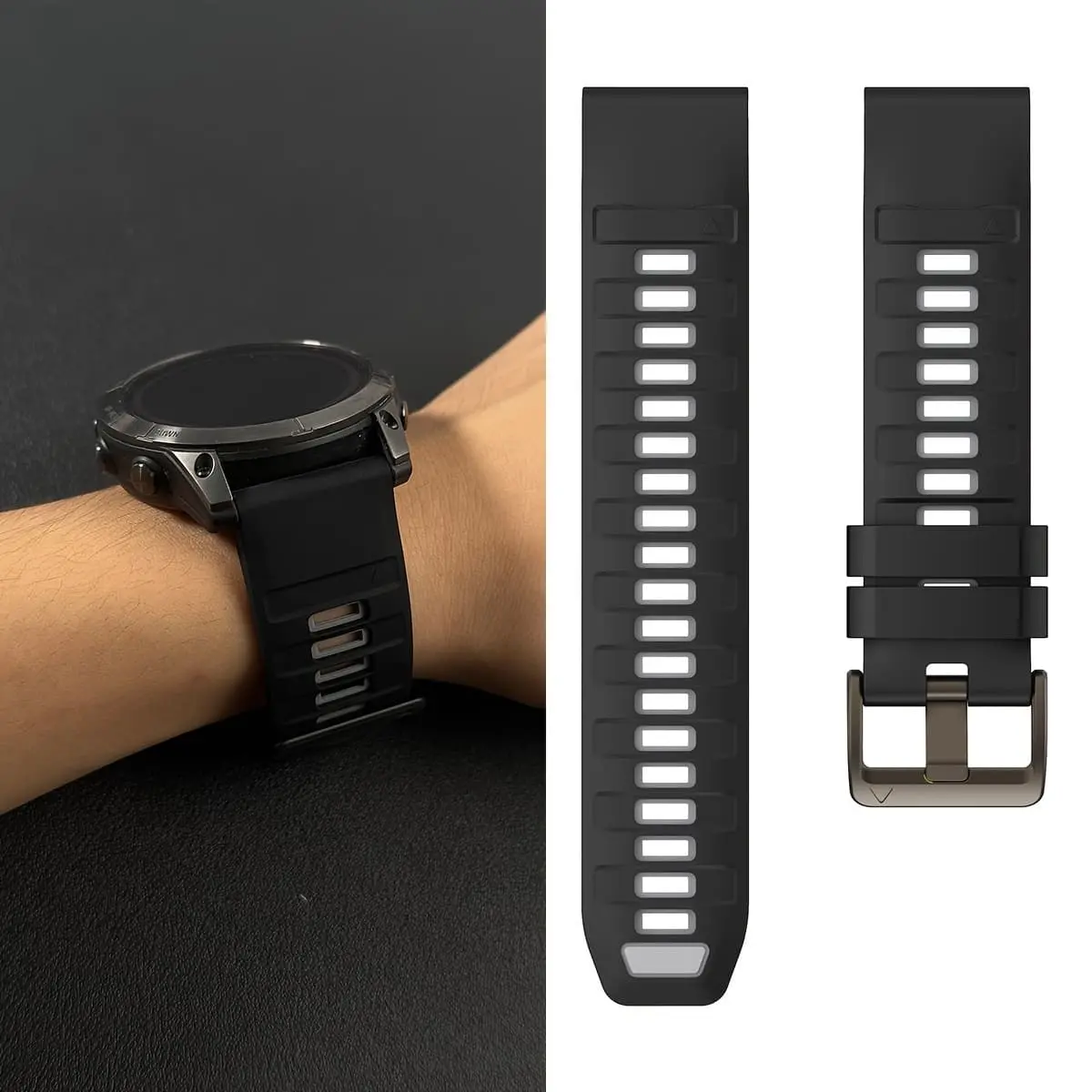 Correa Silicona para Garmin Fenix 8 51mm / Fenix 7x / 6x / Enduro / Tactix / D2 - Negro Gris - Imagen 2